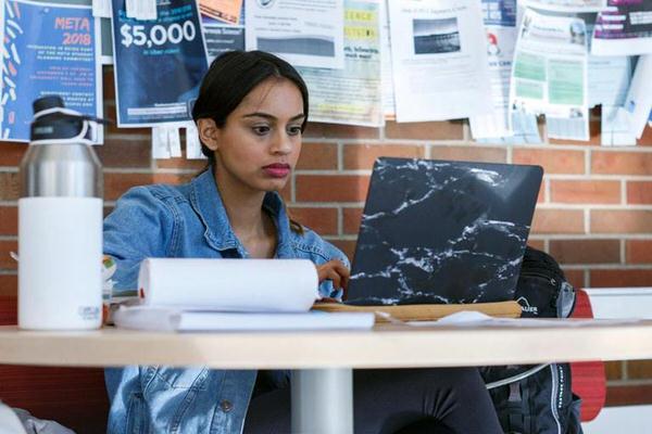 Student working at a computer